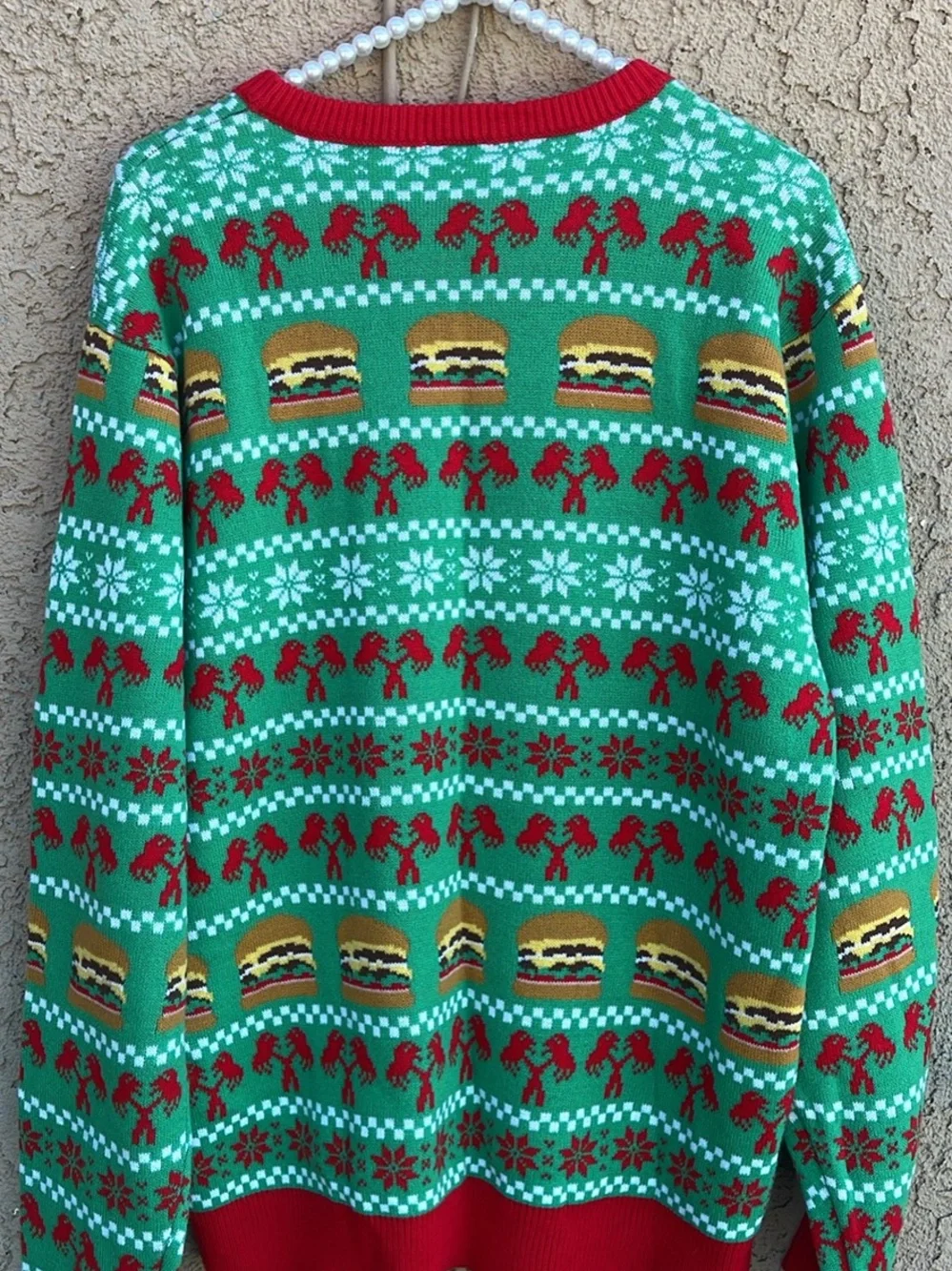 Men's Green In & Out Burger Holiday Ugly Christmas Sweater Sz M